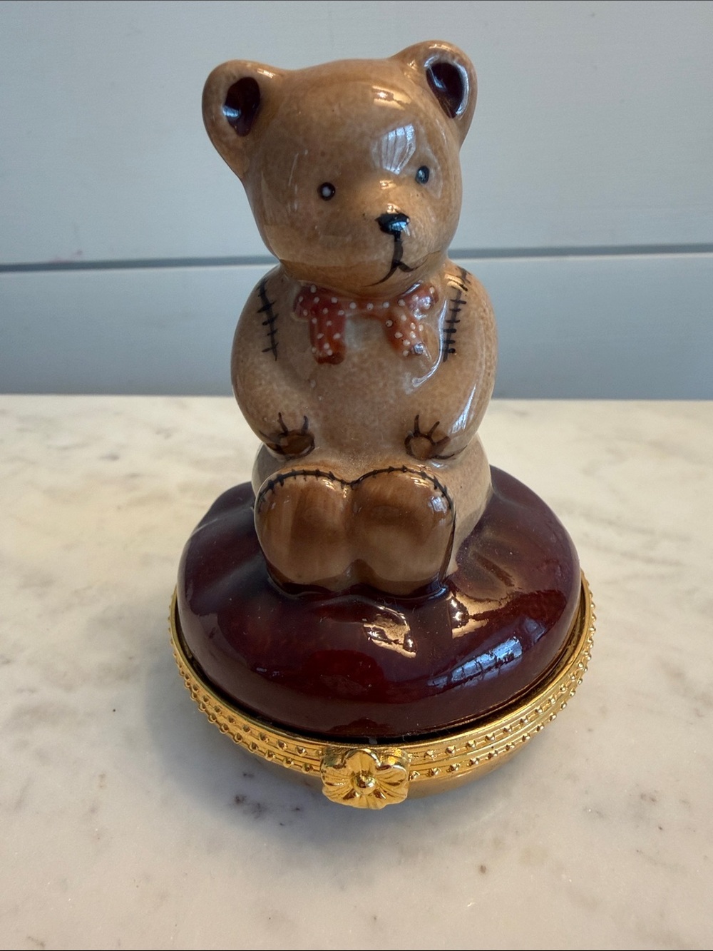 Halcyon Days Teddy Bear Enamel Trinket Box